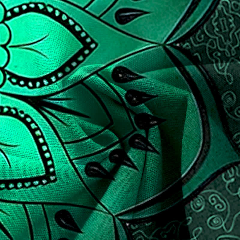 Buddha Stones Pantalon large à taille élastique et poches pour femme, en coton et lin, motif mandala - image 4