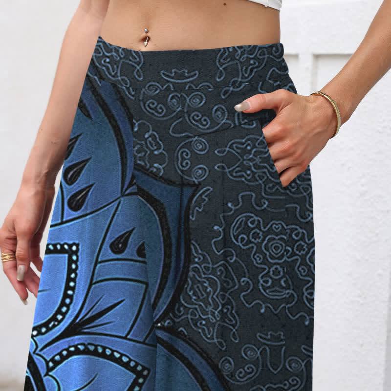 Buddha Stones Pantalon large à taille élastique et poches pour femme, en coton et lin, motif mandala - image 7