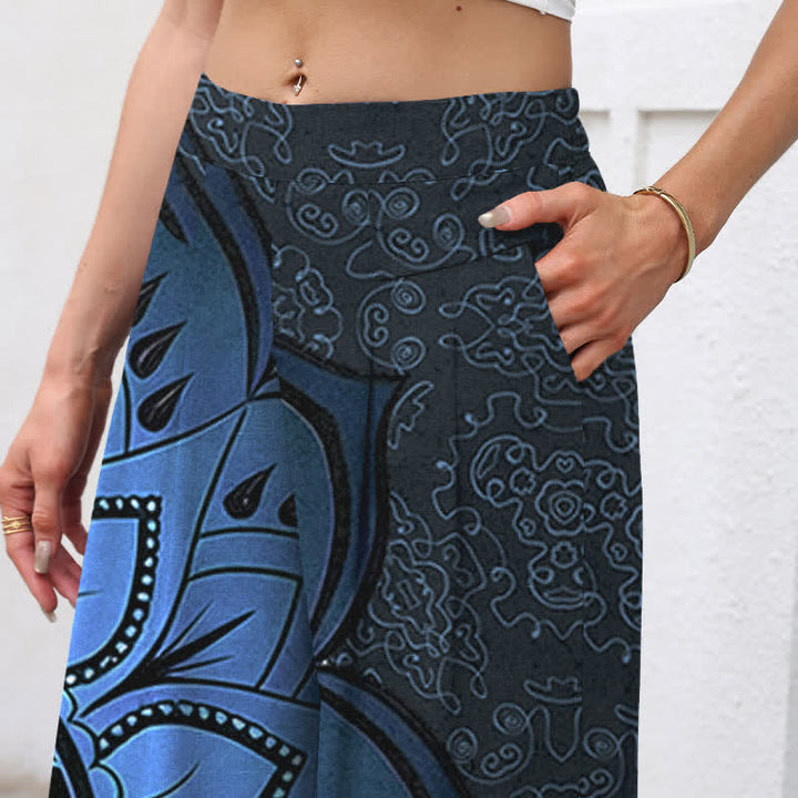 Buddha Stones Pantalon large à taille élastique et poches pour femme, en coton et lin, motif mandala - image 7