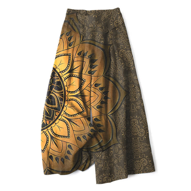 Buddha Stones Pantalon large à taille élastique et poches pour femme, en coton et lin, motif mandala - Olive - US16，UK/AU20，EU48 (3XL) - image 10