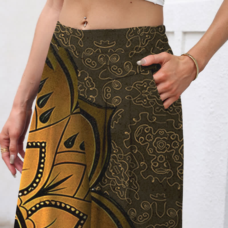 Buddha Stones Pantalon large à taille élastique et poches pour femme, en coton et lin, motif mandala - image 12