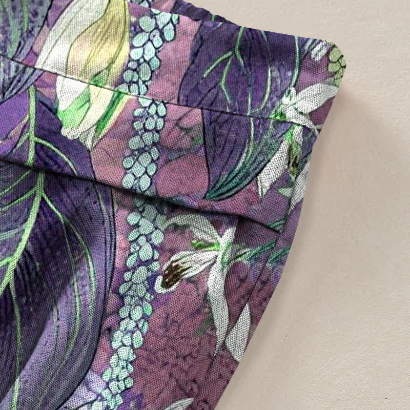 Buddha Stones Pantalon large à taille élastique et poches pour femme, en coton et lin, motif floral bohème - image 6