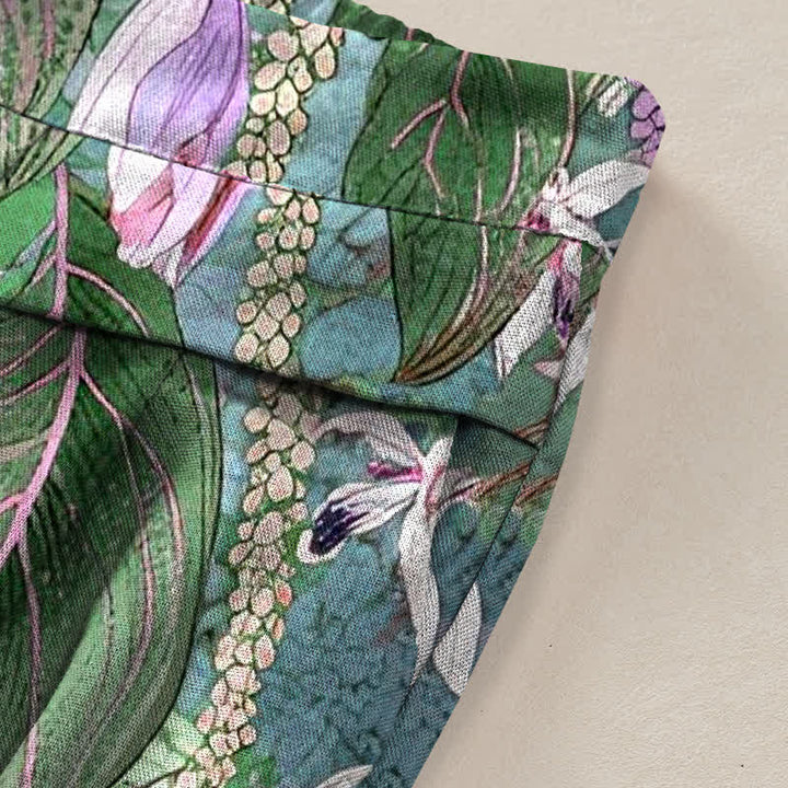 Buddha Stones Pantalon large à taille élastique et poches pour femme, en coton et lin, motif floral bohème - image 10