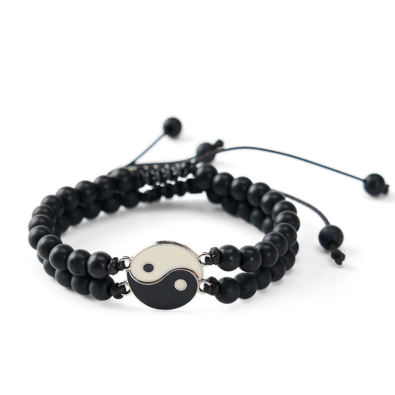 Buddha Stones Bracelet de soutien Yin Yang en hématite, pierre de lave givrée et roche de lave - image 10