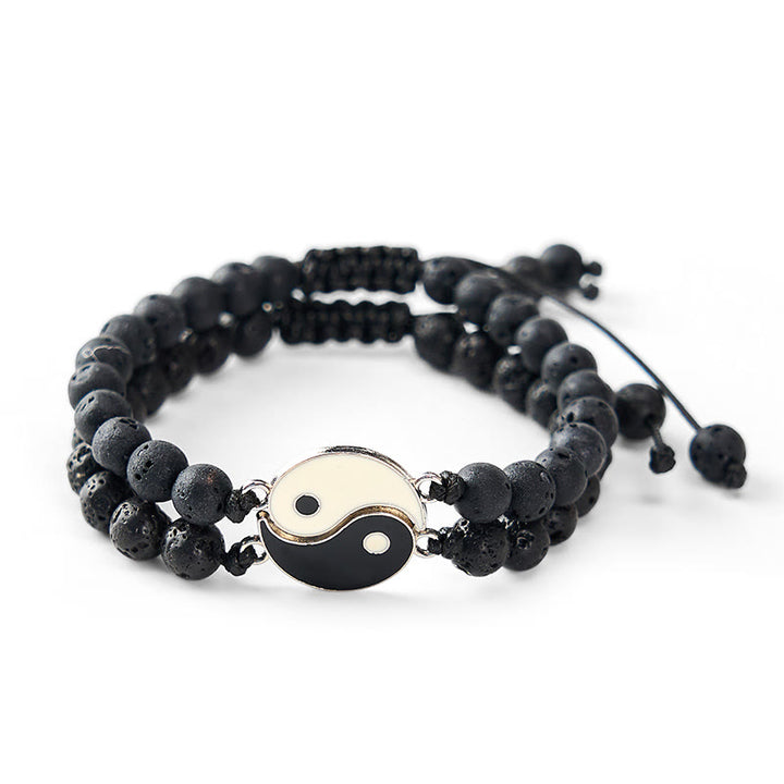 Buddha Stones Bracelet de soutien Yin Yang en hématite, pierre de lave givrée et roche de lave - image 15