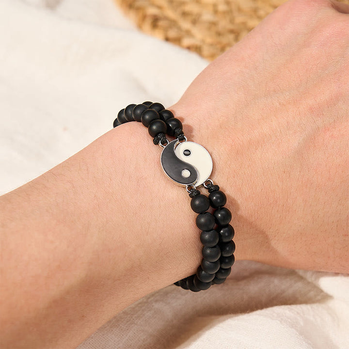 Buddha Stones Bracelet de soutien Yin Yang en hématite, pierre de lave givrée et roche de lave - image 9