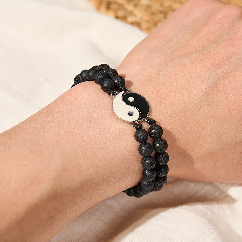 Buddha Stones Bracelet de soutien Yin Yang en hématite, pierre de lave givrée et roche de lave - image 14