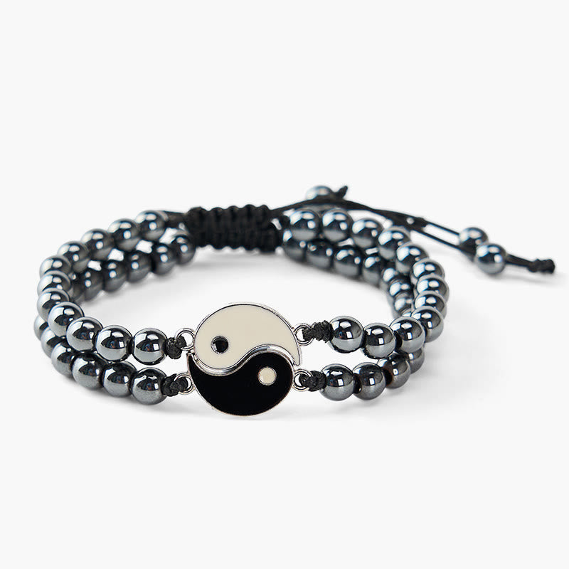 Buddha Stones Bracelet de soutien Yin Yang en hématite, pierre de lave givrée et roche de lave - image 3