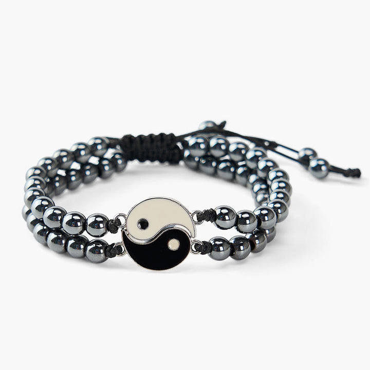 Buddha Stones Bracelet de soutien Yin Yang en hématite, pierre de lave givrée et roche de lave - image 3