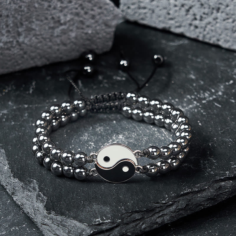 Buddha Stones Bracelet de soutien Yin Yang en hématite, pierre de lave givrée et roche de lave - image 1