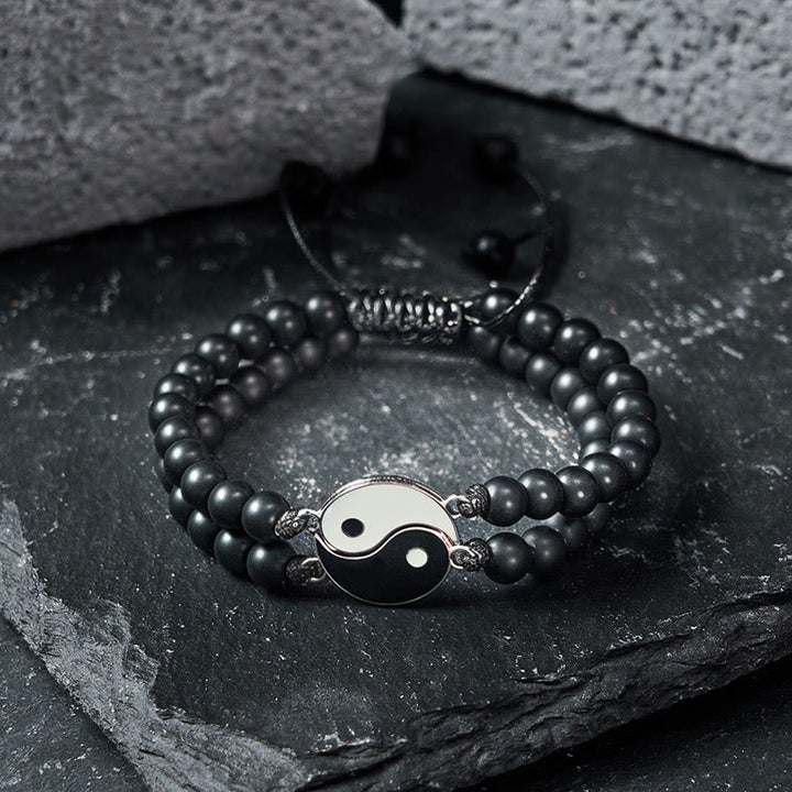 Buddha Stones Bracelet de soutien Yin Yang en hématite, pierre de lave givrée et roche de lave - image 8