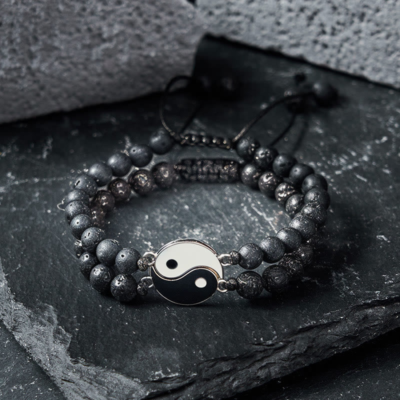 Buddha Stones Bracelet de soutien Yin Yang en hématite, pierre de lave givrée et roche de lave - image 13