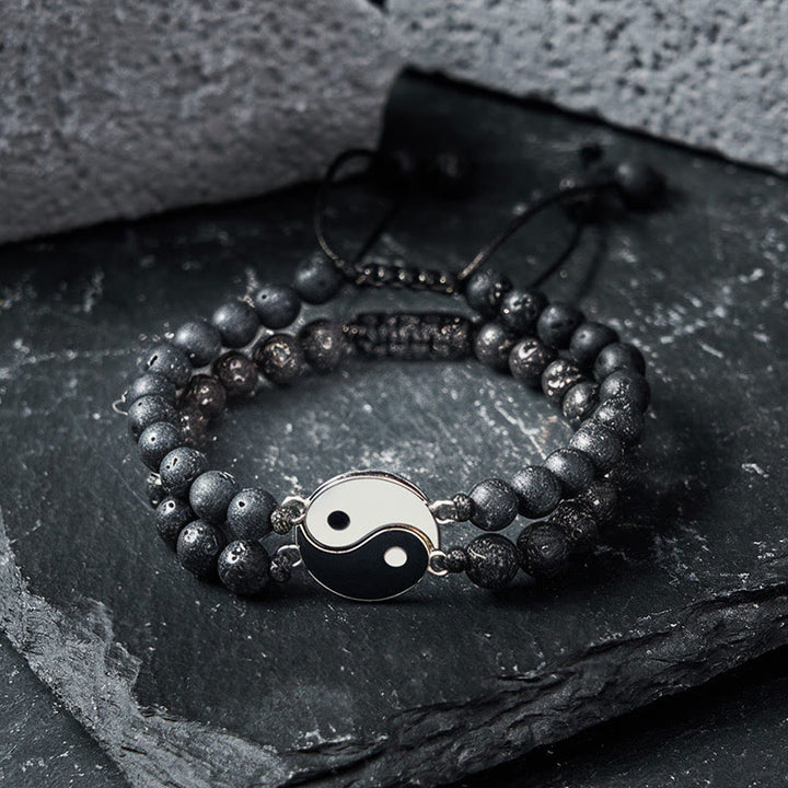 Buddha Stones Bracelet de soutien Yin Yang en hématite, pierre de lave givrée et roche de lave - image 13