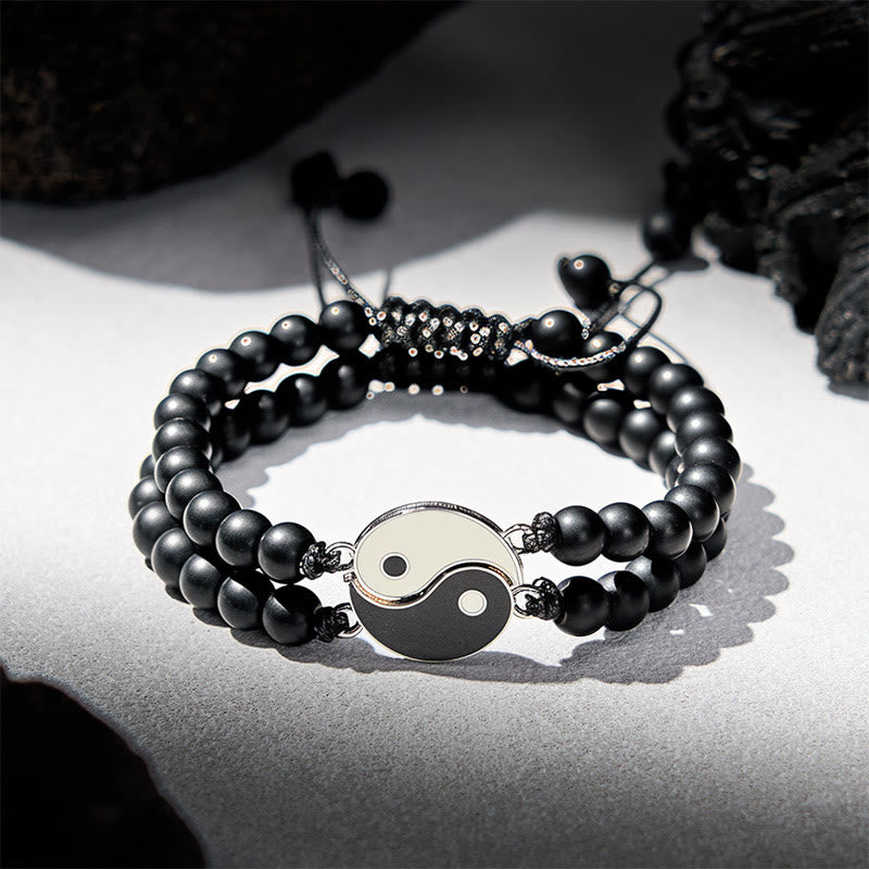 Buddha Stones Bracelet de soutien Yin Yang en hématite, pierre de lave givrée et roche de lave - Pierre givrée (Tour de poignet : 17-27 cm) - image 7
