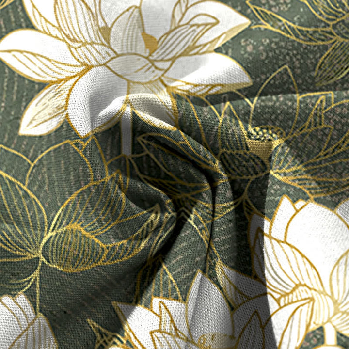 Buddha Stones Pantalon large en coton et lin à motif de lotus en fleurs pour femme, taille élastique et poches - image 3