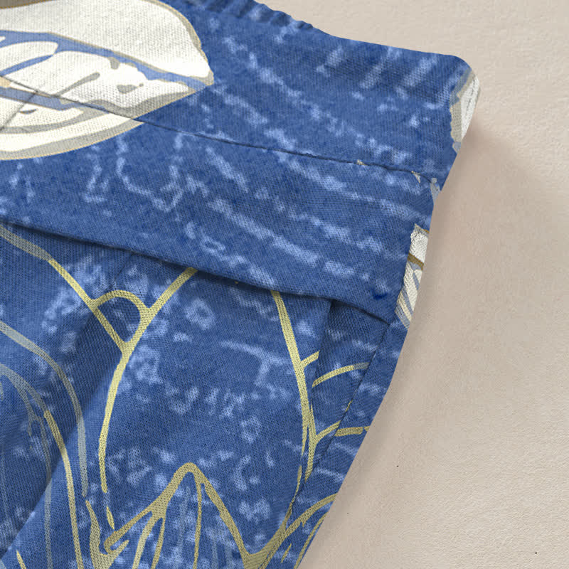 Buddha Stones Pantalon large en coton et lin à motif de lotus en fleurs pour femme, taille élastique et poches - image 6