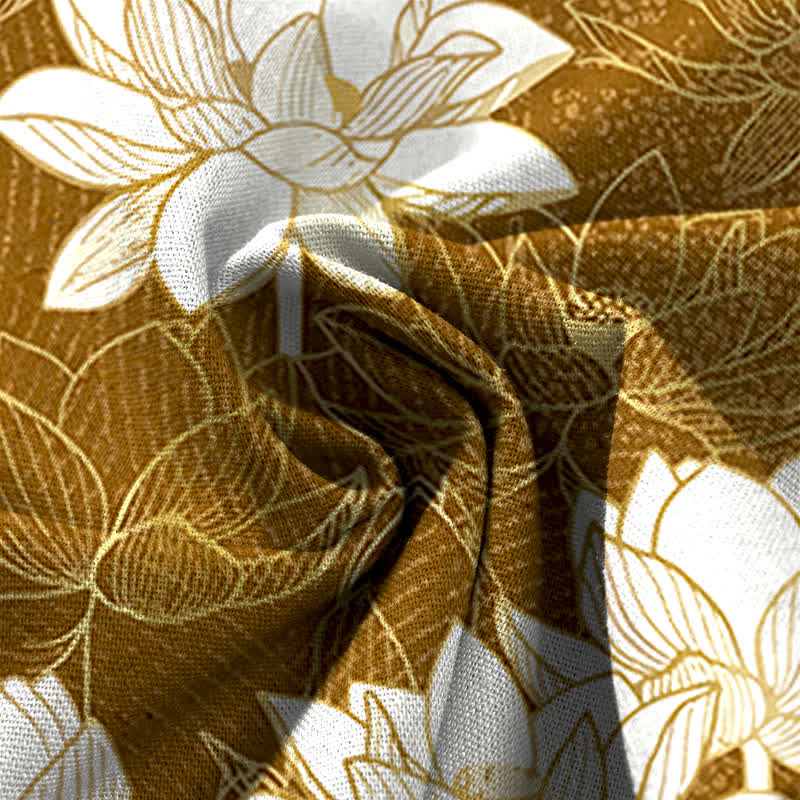 Buddha Stones Pantalon large en coton et lin à motif de lotus en fleurs pour femme, taille élastique et poches - image 11