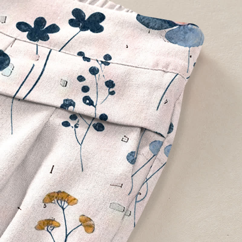 Buddha Stones Pantalon large à taille élastique et poches pour femme, en coton et lin à motif floral - image 6