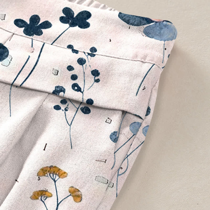Buddha Stones Pantalon large à taille élastique et poches pour femme, en coton et lin à motif floral - image 6