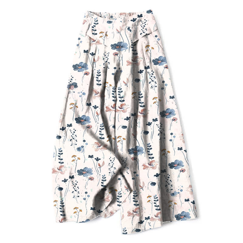 Buddha Stones Pantalon large à taille élastique et poches pour femme, en coton et lin à motif floral - LavandeBlush - US16，UK/AU20，EU48 (3XL) - image 4