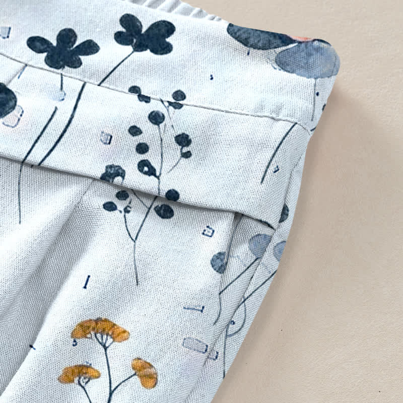 Buddha Stones Pantalon large à taille élastique et poches pour femme, en coton et lin à motif floral - image 10