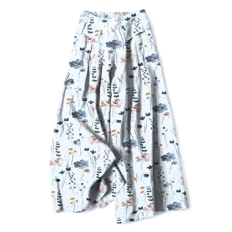 Buddha Stones Pantalon large à taille élastique et poches pour femme, en coton et lin à motif floral - AliceBlue - US16，UK/AU20，EU48 (3XL) - image 8