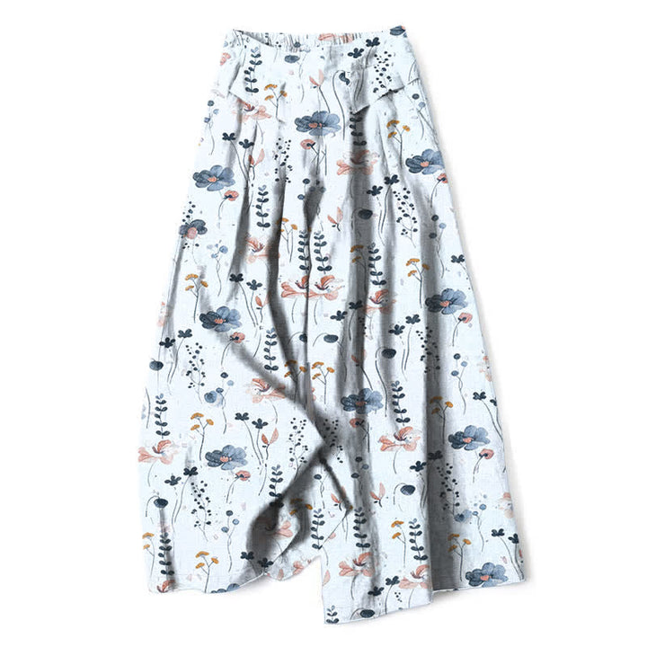 Buddha Stones Pantalon large à taille élastique et poches pour femme, en coton et lin à motif floral - AliceBlue - US16，UK/AU20，EU48 (3XL) - image 8