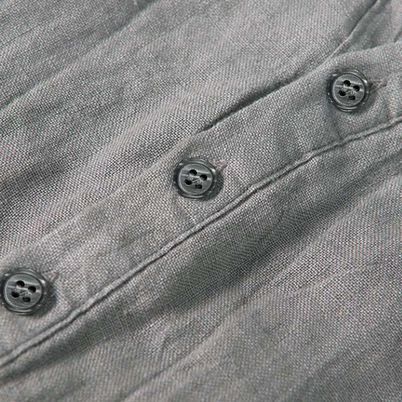 Chemise à manches courtes et demi-bouton en Coton et lin de couleur unie Buddha Stones pour hommes - image 34