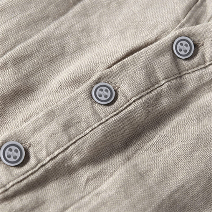 Chemise à manches courtes et demi-bouton en Coton et lin de couleur unie Buddha Stones pour hommes - image 48