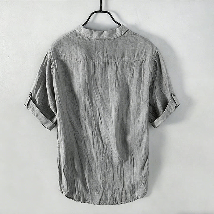 Chemise à manches courtes et demi-bouton en Coton et lin de couleur unie Buddha Stones pour hommes - image 32