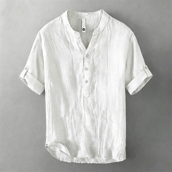 Chemise à manches courtes et demi-bouton en Coton et lin de couleur unie Buddha Stones pour hommes - Modèle à manches retroussables 3/4 - Blanc - US/UK/AU50，EU60 (5XL) - image 38