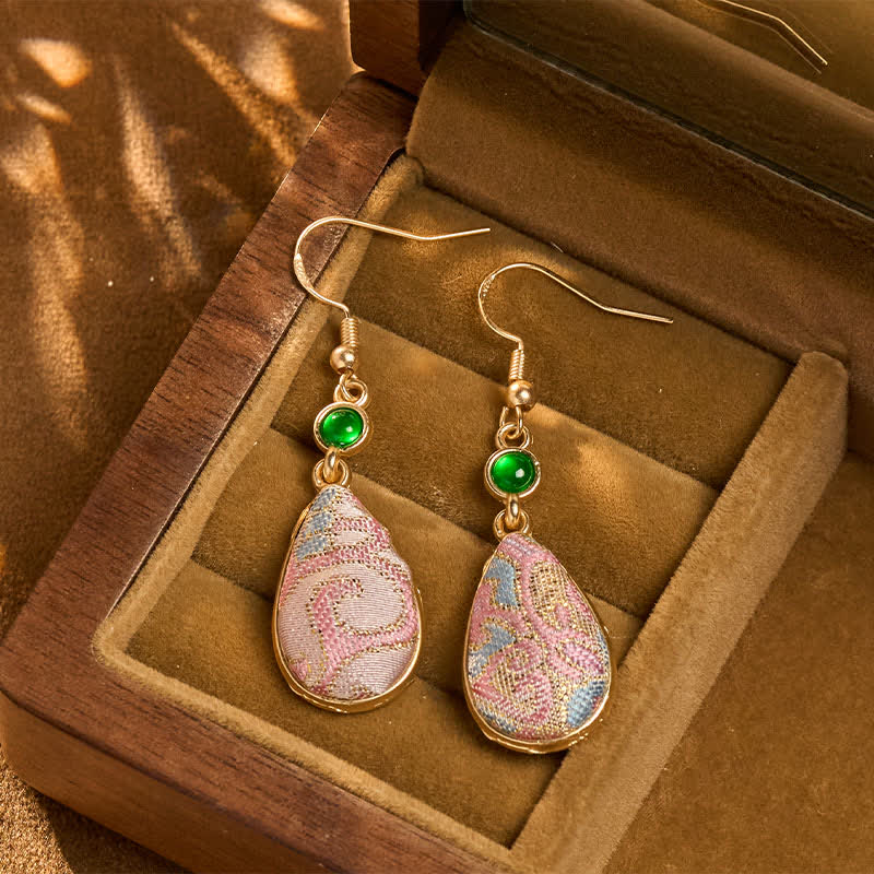Buddha Stones Boucles d'oreilles pendantes en soie artisanale, motifs colorés harmonieux - Brocart Chant (Prospérité♥Harmonie) - image 0