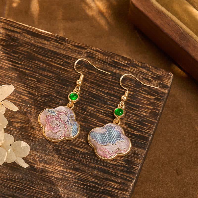 Buddha Stones Boucles d'oreilles pendantes en soie artisanale, à motifs floraux colorés. - image 1