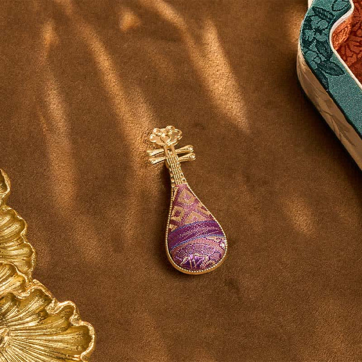 Buddha Stones Broche chinoise neuve en brocart Song, ornée d'un guqin à motif floral et confectionnée à la main. - image 3