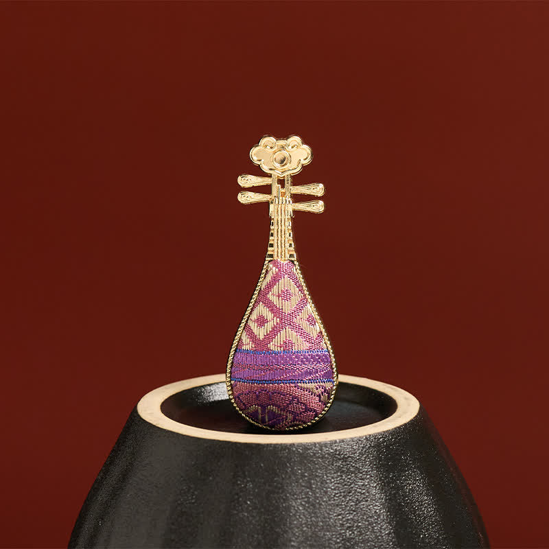 Buddha Stones Broche chinoise neuve en brocart Song, ornée d'un guqin à motif floral et confectionnée à la main. - image 4