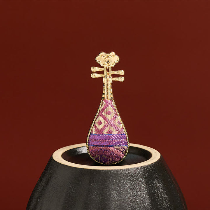 Buddha Stones Broche chinoise neuve en brocart Song, ornée d'un guqin à motif floral et confectionnée à la main. - image 4