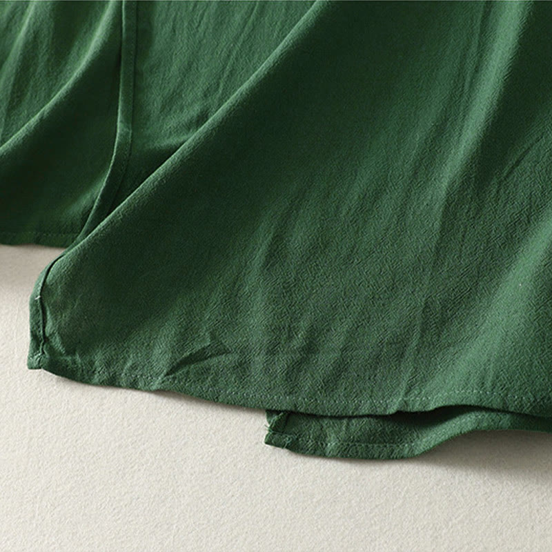 Buddha Stones Robe d'été sans manches pour femme, vert uni, col mandarin et fente latérale - image 7