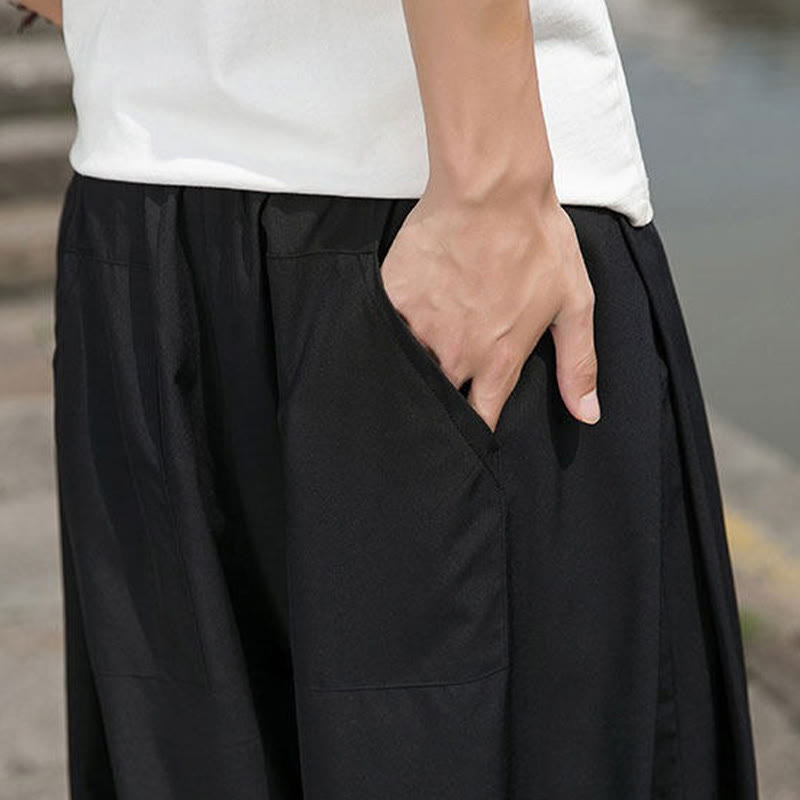 Buddha Stones Pantalon harem d'été décontracté avec cordon de serrage et broderie à caractères chinois, style intemporel, longueur cheville, poches. - image 11