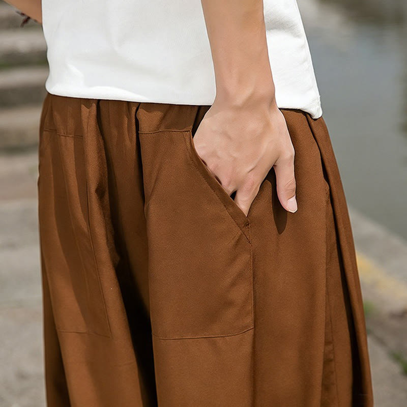 Buddha Stones Pantalon harem d'été décontracté avec cordon de serrage et broderie à caractères chinois, style intemporel, longueur cheville, poches. - image 17