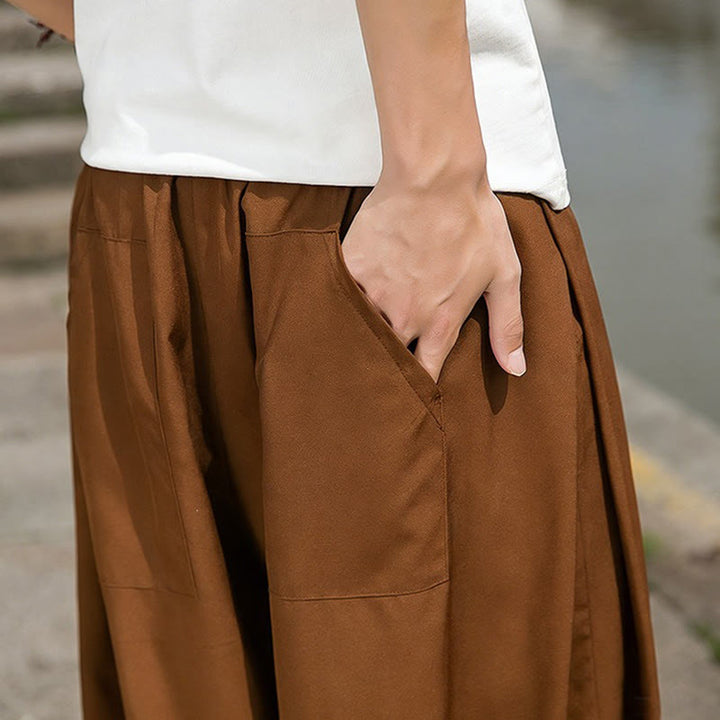 Buddha Stones Pantalon harem d'été décontracté avec cordon de serrage et broderie à caractères chinois, style intemporel, longueur cheville, poches. - image 17