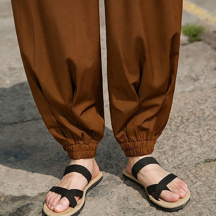 Buddha Stones Pantalon harem d'été décontracté avec cordon de serrage et broderie à caractères chinois, style intemporel, longueur cheville, poches. - image 18
