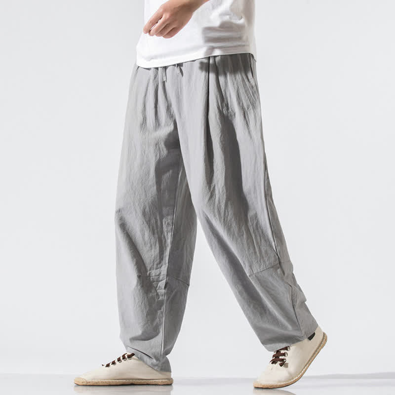 Buddha Stones Pantalon harem homme décontracté d'été, minimaliste, taille élastique avec cordon de serrage, couleur unie, avec poches - Gris clair - US/UK/AU46，EU56 (5XL) - image 0