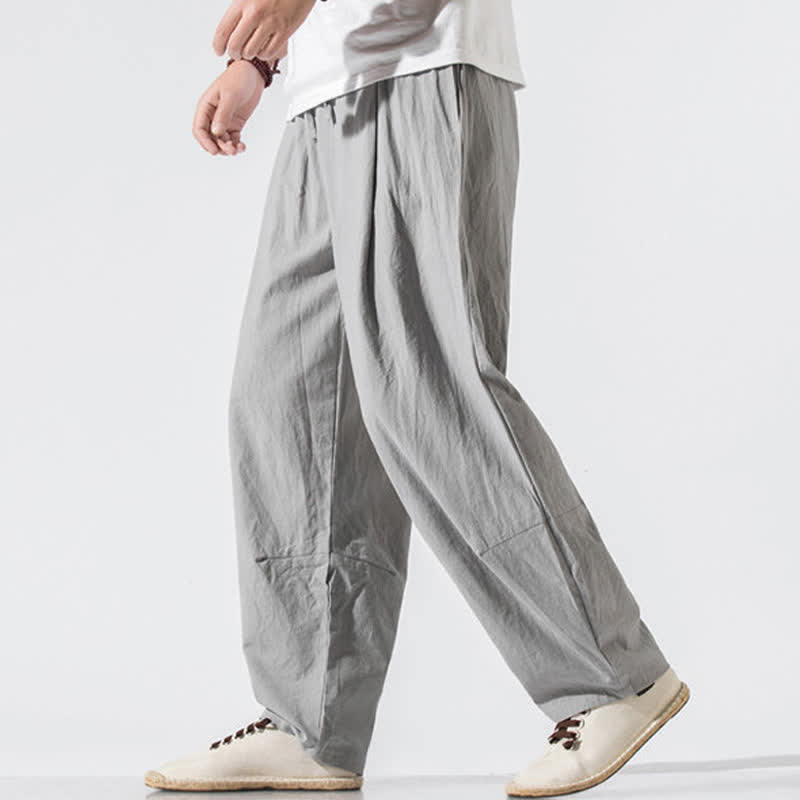 Buddha Stones Pantalon harem homme décontracté d'été, minimaliste, taille élastique avec cordon de serrage, couleur unie, avec poches - image 1