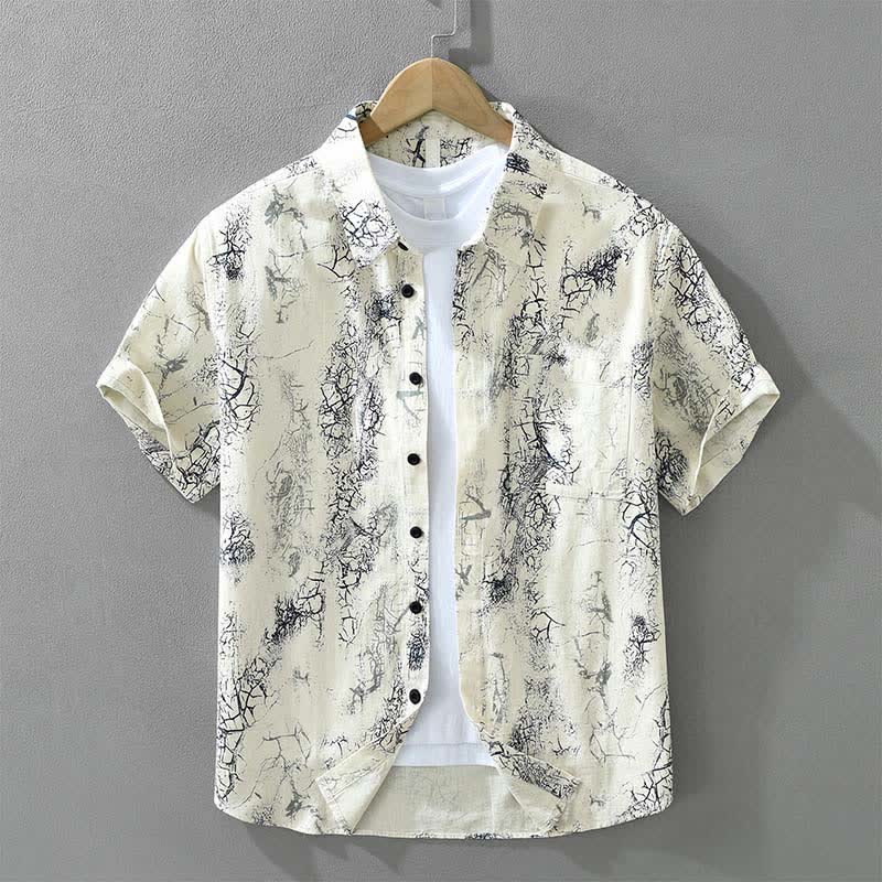 Buddha Stones Chemises à manches courtes pour hommes, style décontracté d'été, à motif abstrait craquelé et boutons, avec poches plaquées. - soie de maïs - US/UK/AU42，EU52 (3XL) - image 0