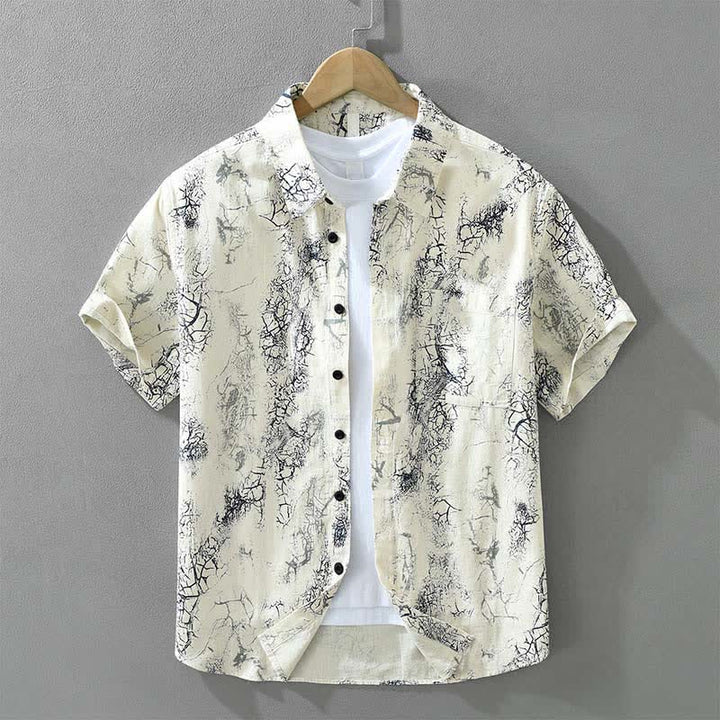 Buddha Stones Chemises à manches courtes pour hommes, style décontracté d'été, à motif abstrait craquelé et boutons, avec poches plaquées. - soie de maïs - US/UK/AU42，EU52 (3XL) - image 0