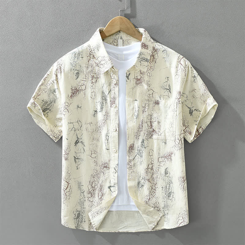 Buddha Stones Chemises à manches courtes pour hommes, style décontracté d'été, à motif abstrait craquelé et boutons, avec poches plaquées. - Beige - US/UK/AU42，EU52 (3XL) - image 12