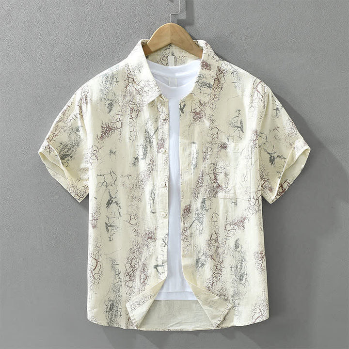 Buddha Stones Chemises à manches courtes pour hommes, style décontracté d'été, à motif abstrait craquelé et boutons, avec poches plaquées. - Beige - US/UK/AU42，EU52 (3XL) - image 12