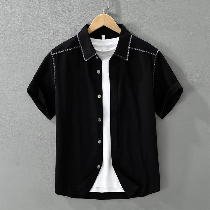 Buddha Stones Chemises à manches courtes pour hommes, style vintage décontracté, boutonnées, unies, à motifs linéaires, été - Noir - US/UK/AU42，EU52 (3XL) - image 11