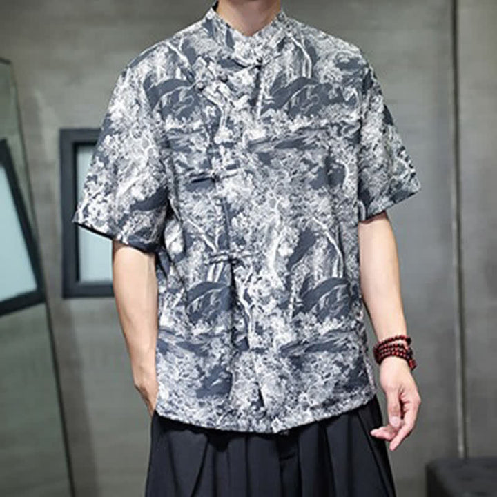 Buddha Stones Chemises à manches courtes pour hommes, style Tang, avec boutons grenouilles et motifs abstraits. - image 7