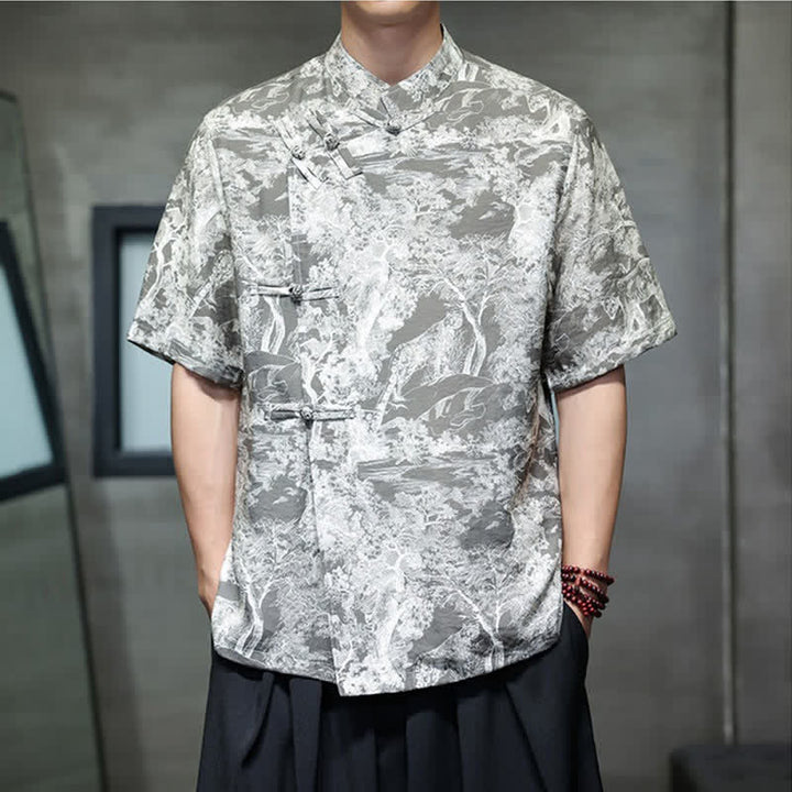Buddha Stones Chemises à manches courtes pour hommes, style Tang, avec boutons grenouilles et motifs abstraits. - Gris ardoise - US/UK/AU44，EU54 (4XL) - image 13